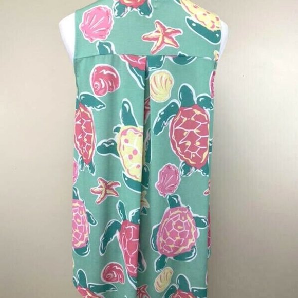 Simply Southern S Mint Turtle Rose Floral Top Blouse Shirt Sleeveless - Picture 2 of 4